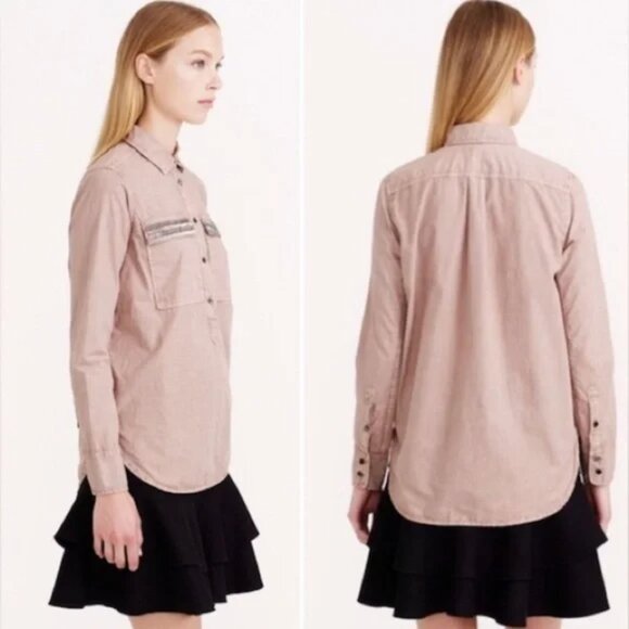 J Crew Beaded Cotton Popover Shirt Size 6 - Picture 3 of 9
